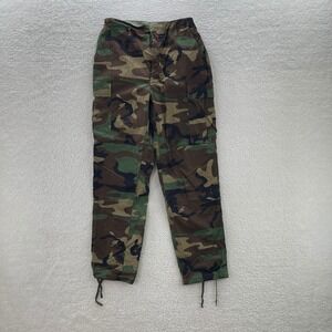 Military BDU Pants Mens Medium Long Green Brown Woodland Camo Cargo Canvas Gorp